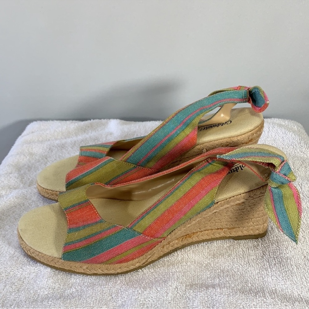 Coldwater Creek NWOT 3 Inch Wedge Slingback Open Toe Size 10 Multi-Color Sandals